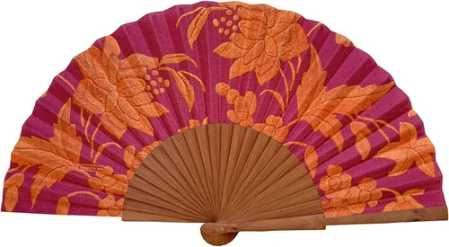 Vista 8 de Candela Spanish Fan - Madera y Algodón - 9.1 in - Estuche y estuche de yute - Accesorio de moda - Hecho a mano en España - Eventos y Regalos