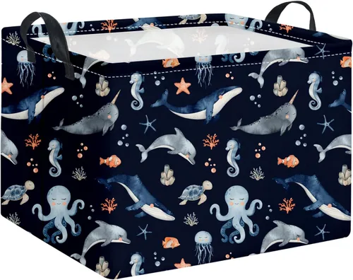 Vista 51 de HIYAGON - Cesta de Animales del Bosque Rectangular, Cesta de Almacenamiento para Bebé, Caja Organizadora de Almacenamiento, Caja de Decoración