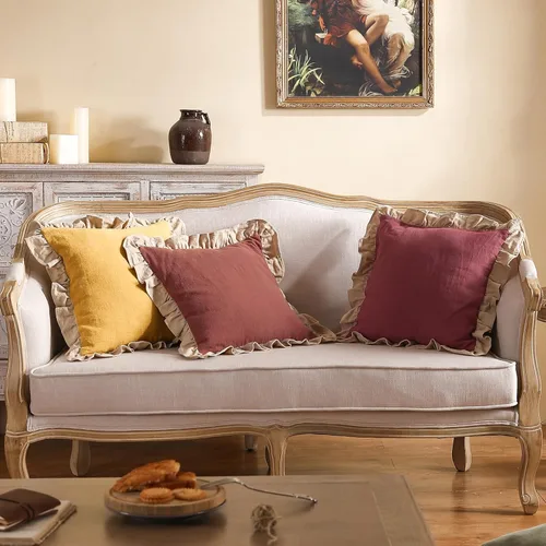 Vista 9 de patdrea Shabby Chic Rhodo - Juego de 2 fundas de almohada decorativas de 18 x 18 pulgadas, fundas de almohada de lino rojo con volantes, fundas