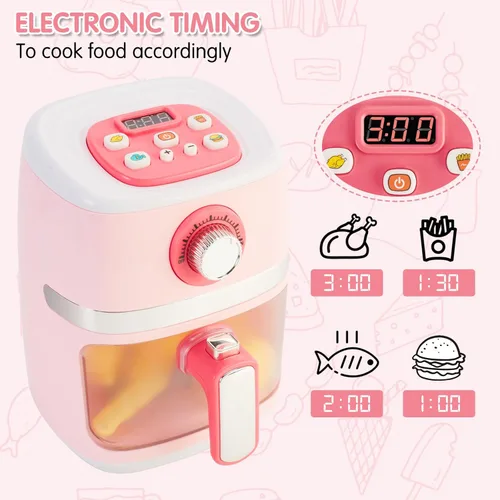 Vista 4 de Juego de accesorios de cocina, juego de electrodomésticos de cocina con freidora de aire de juguete para niños con sonido e iluminación, comida