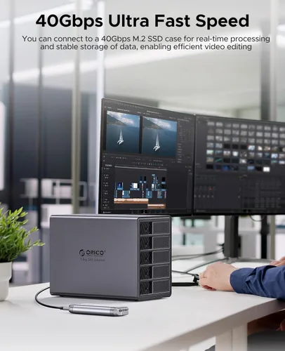 Vista 3 de ORICO Carcasa externa para disco duro de 5 bahías, compatible con Thunderbolt 3/4 solamente, interfaz de concentrador tipo C de hasta 40 Gbps