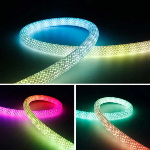 Vista 5 de Tira de luces LED de 3.2 pies de neón RGB+IC de 360 grados WS2811 con patrón circular de nailon, tira LED flexible inteligente para decoración
