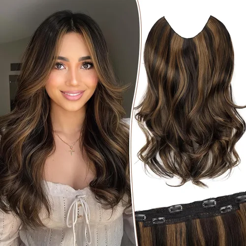 Vista 68 de KooKaStyle Extensiones de Cabello con Alambre Invisible, Largas, Lacias, en Capas, Sintéticas con Alambre Transparente, Tamaño Ajustable, 6 Clips