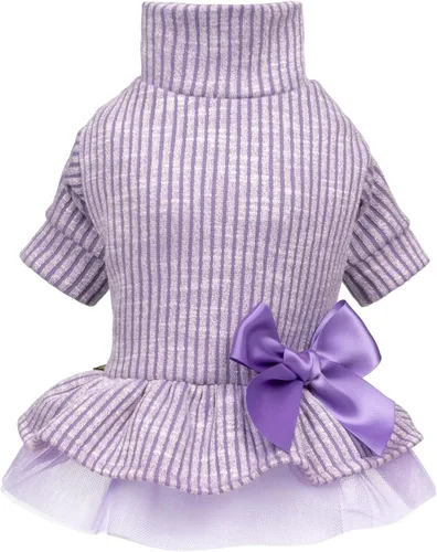 Vista 9 de Fitwarm Vestido de punto de tul para perro, ropa de invierno para perritas pequeñas, ropa para gatos, naranja, talla XS