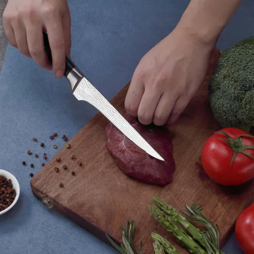 Vista 6 de Cuchillo deshuesador profesional de 6 pulgadas con caja de regalo, cuchillo deshuesador para cortar carne, cuchillo de deshuesado afilado