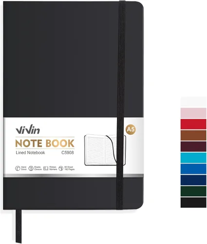 ViVin Cuadernos de diario rayados para trabajo, 192 páginas, tamaño mediano de 5.5 x 8.3 pulgadas, rayado universitario, cuadernos A5 de tapa dura