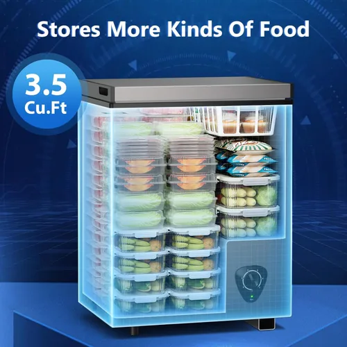 Vista 4 de Lifeplus Congelador de pecho, 3.5 pies cúbicos, pequeño congelador profundo, puerta abierta superior compacta con cesta extraíble, 7 controles