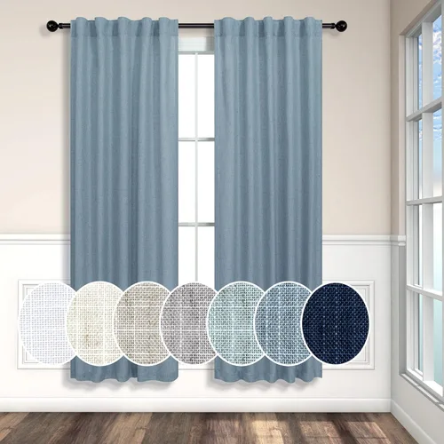Vista 100 de Cortinas de lino natural semitraslúcidas Pitalk de 36 pulgadas de ancho para sala de estar, juego de 2 paneles con pestaña trasera, cortinas