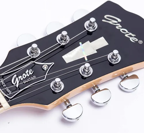 Vista 3 de Guitarra eléctrica de jazz GROTE de cuerpo hueco con herrajes cromados (Natural)