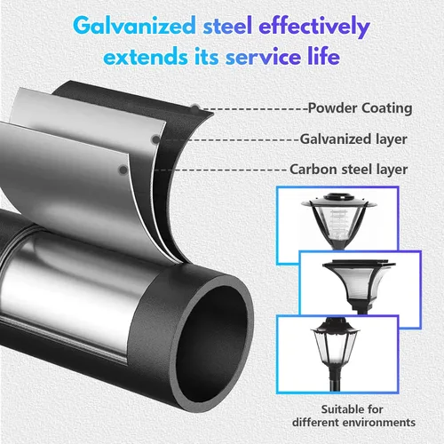 Vista 5 de Poste de luz de calle de 10 pies de alto, poste solar para exteriores con base, subensamblaje de postes de luz de calle para patio trasero, calle