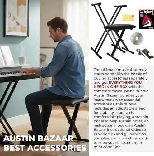 Vista 2 de Roland GO-88PX - Paquete de piano digital de 88 teclas con soporte ajustable, banco, pedal de sostenimiento, libro de instrucciones, DVD instructivo