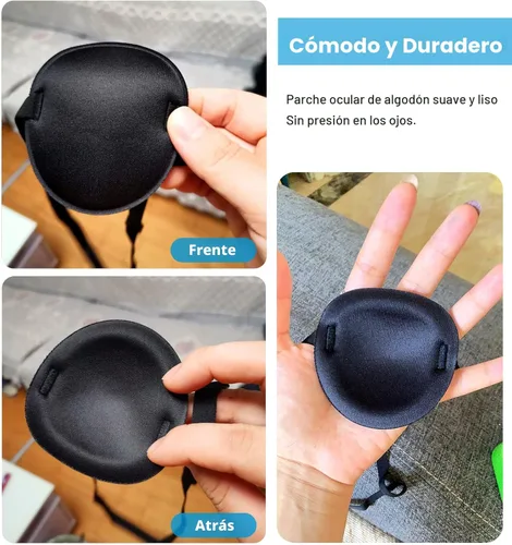 Vista 6 de 2 parches oculares ajustables para tratar la ambliopía u ojo vago, válidos para el ojo derecho o izquierdo, color negro