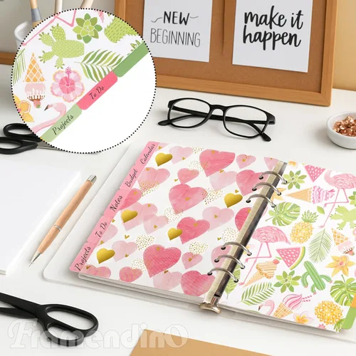 Vista 4 de Framendino, Paquete de 15 separadores de índice de carpeta, tamaño A5, tarjeta de indexación de papel insertable para cuadernos de 6 anillas, 3