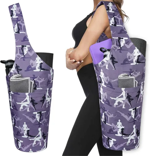 Vista 28 de Bolsa de esterilla de yoga impresa a la moda con bolsillo lateral grande y bolsillo con cremallera, bolsa larga de yoga que se adapta a la mayoría