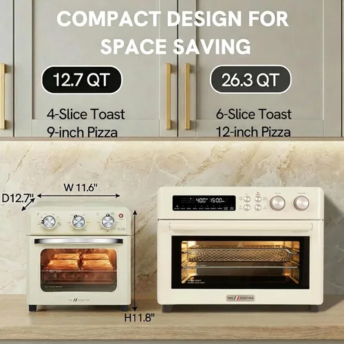 Vista 2 de VAL CUCINA Combo de horno tostador y freidora de aire 6 en 1, compacto horno de convección de encimera pequeño de 12.7 cuartos de galón, se adapta a