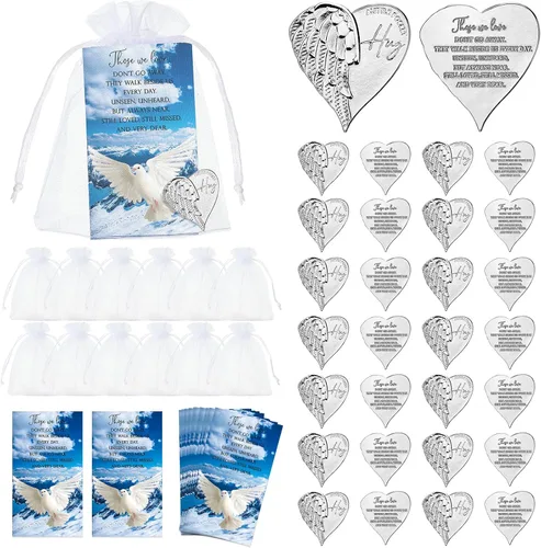 Vista 7 de Sureio 30 Piezas Recuerdos Funerarios para Celebración de la Vida Fichas de Abrazo de Bolsillo en Forma de Corazón con Tarjetas de Oración Funeraria