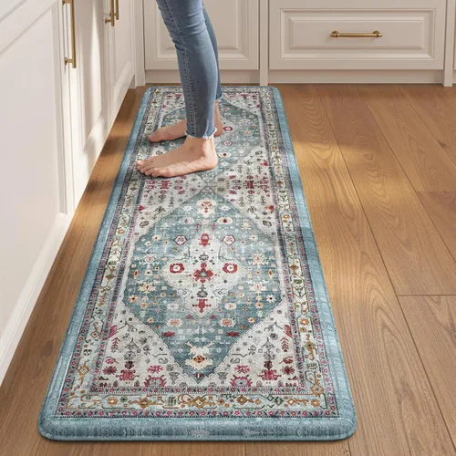 Vista 28 de Collive Alfombras y Tapetes Boho para Cocina 2 PIEZAS Alfombra Antifatiga Acolchada, Juego de 2 Alfombras de Cocina Impermeables Antideslizantes