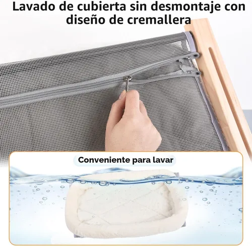 Vista 2 de AMOSIJOY Percha de Ventana para Gatos Hamaca Resistente Asiento de Ventana con Funda de Cojín para Cama, Marco de Madera y Metal para Gatos Grandes