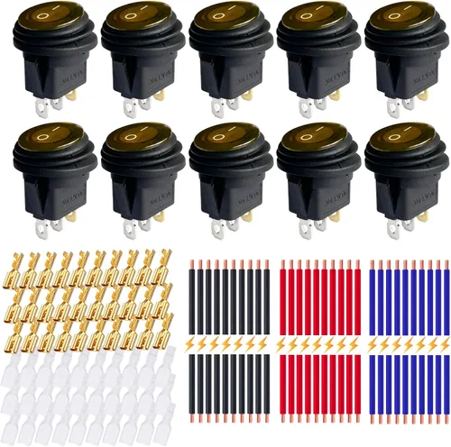 Vista 20 de Ampper - Interruptores basculantes redondos impermeables de 12 V y 20 A, CC de 3 pines, 0.787 in, iluminados en apagado, con cables y terminales Rojo
