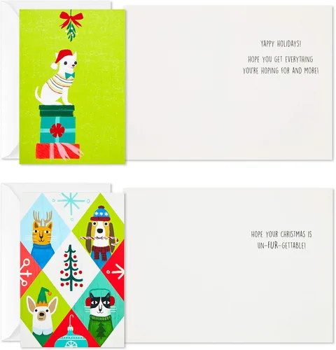Vista 4 de Hallmark Surtido de tarjetas de Navidad en caja, gatos y perros navideños (6 diseños, 24 tarjetas con sobres)