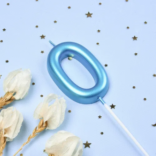 Vista 2 de PHD CAKE Velas de cumpleaños azul clásico de 2.76 pulgadas número 0, velas de pastel para celebración de fiesta