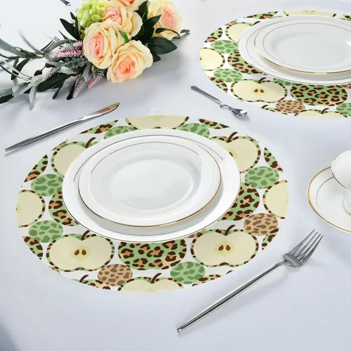 Vista 6 de Green Leopard Fruits Table placemats Round Spring placemats for Dining Table Set of 4 15x15 in individuales para comedor