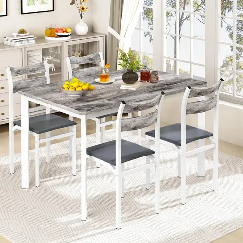 Vista 6 de Recaceik Juego de mesa de comedor para 4 personas, juego de mesa de comedor moderno con 4 sillas tapizadas, juego de mesa de cocina rectangular