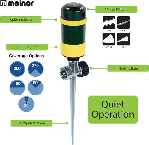 Vista 7 de Melnor 65404AMZ Turbo - Rociador giratorio en estribo, 4 patrones, adaptador de producto QuickConnect, verde, amarillo