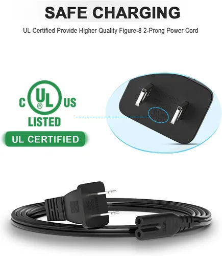 Vista 8 de Cable de alimentación de CA de 15 pies para PS5 PS4 PS3, Xbox One SX, Samsung TCL Roku Apple Toshiba Insignia LED LCD Smart TV, 2 clavijas