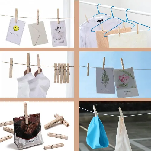 Vista 3 de Alfileres de madera para colgar ropa, 3.5 pulgadas 100 piezas Pinzas de madera resistentes, alfileres de ropa para manualidades, clips de madera
