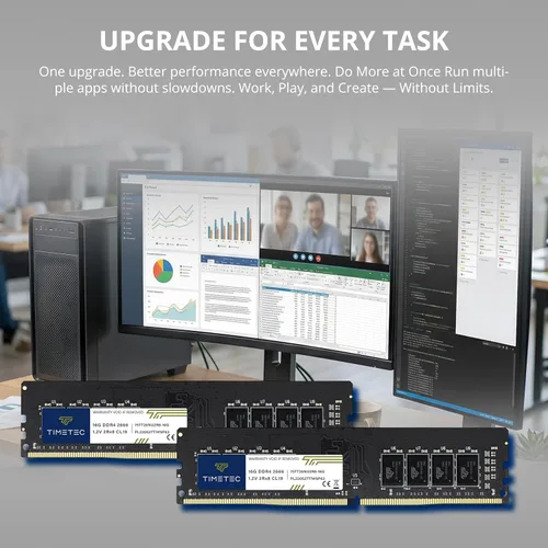 Vista 3 de Timetec 16GB DDR4 2666MHz (PC4-2666V) PC4-21300 UDIMM RAM de escritorio - 288-Pin 1.2V CL19 No ECC sin búfer DIMM Actualización del módulo