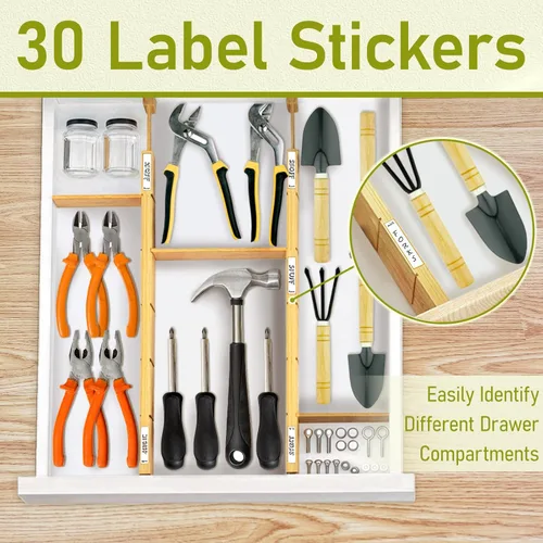 Vista 5 de Whitmor Separadores de cajones de bambú ajustables, organizador de cajones expandible de 17 a 22 pulgadas, ahorro de espacio, separadores