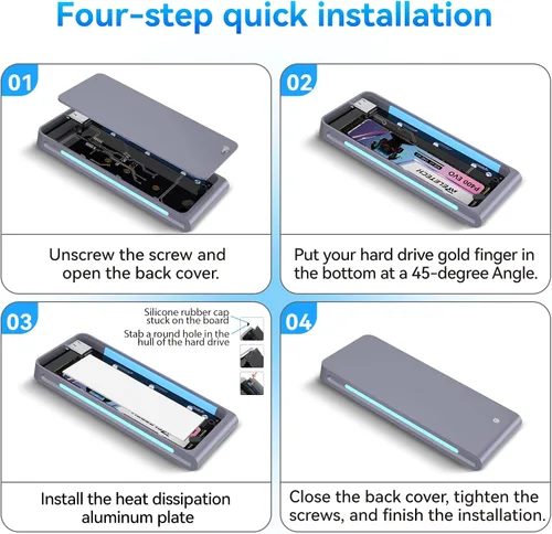 Vista 9 de Carcasa M.2 SSD portátil USB3.2 Tipo-C 10Gps Estuche para disco duro, compatible con NVMe/SATA Dos protocolos, Adecuado para MacBook Gen 2 (10 Gbps)