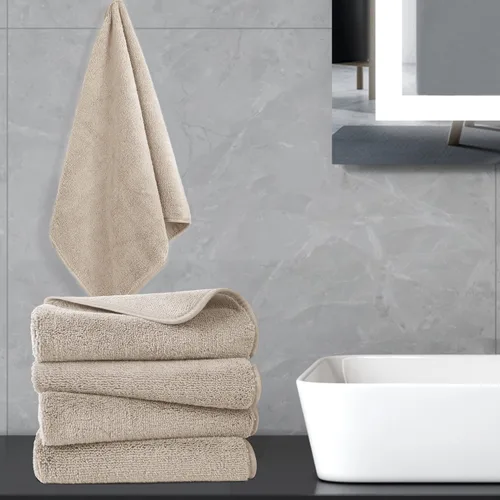 Vista 6 de POLYTE Toalla de mano de microfibra de secado rápido, sin pelusas, 16 x 30 pulgadas, juego de 4 (beige)