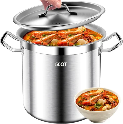 Vista 9 de Olla de acero inoxidable cepillado de 20 cuartos con tapa, olla grande, ollas de inducción resistente de grado comercial para sopa, estofado, horno