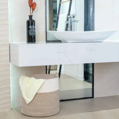 Vista 8 de MINTWOOD Design Cesta de almacenamiento de cuerda de algodón tejida de 15 x 14.2 pulgadas, cesta de juguetes de peluche, canasta de lavandería