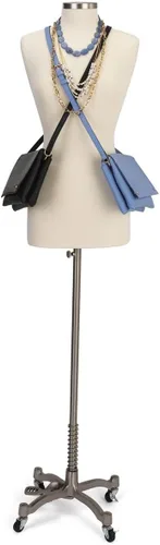 Vista 3 de Displays2go Forma de vestido femenino con base con ruedas, altura ajustable - base plateada (SMFDFSB)