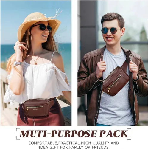 Vista 7 de Riñoneras de cuero para mujer riñonera negra a la moda para hombres y niñas bonita bolsa de cintura con correa ajustable multibolsillos bolsas