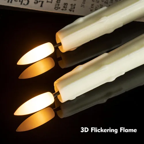 Vista 5 de Velas LED cónicas sin llama de cera real con control remoto, mecha 3D parpadeante de 9.6 pulgadas, funciona con pilas, goteo de cera, juego de 2