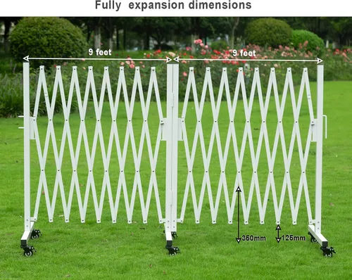 Vista 5 de Barrera extensible de metal, diseño giratorio, barrera de seguridad móvil, 18 pies, puertas de acordeón interior/exterior, valla retráctil flexible