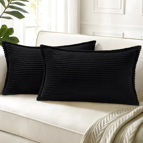 Vista 16 de decorUhome - Juego de 2 fundas de cojín de pana decorativas, suaves, estilo bohemio y rural europeo, para sala, cama, sofá, fundas de cojín a rayas