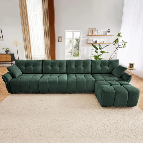 Leyu&Hafort Sofá modular seccional, sofá modular Cloud con asiento profundo, moderno sofá modular con otomana móvil, sofá de felpilla con almohadas