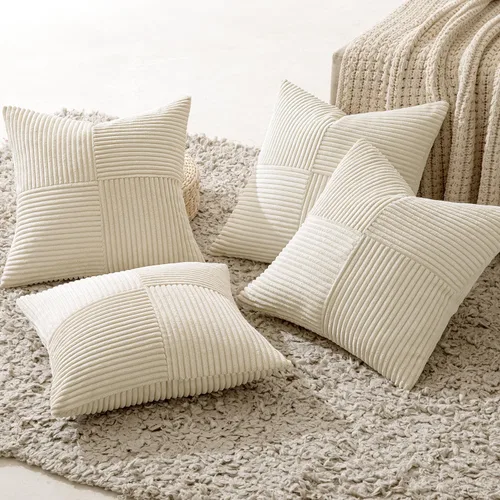 Vista 3 de MIULEE - Juego de 4 fundas de almohada beige de 16x16 pulgadas estilo bohemio con mosaico, fundas de cojín modernas estilo granja con cremallera