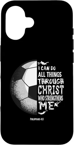 Vista 32 de Funda para iPhone 17 con versículo bíblico de fútbol Christian Sayings Philippians 4:13