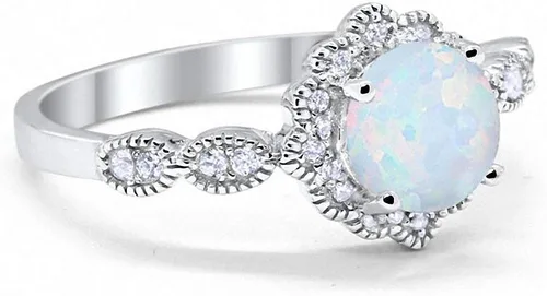 Vista 2 de Blue Apple Co. Halo - Anillo de compromiso de boda con circonita cúbica redonda de plata de ley 925