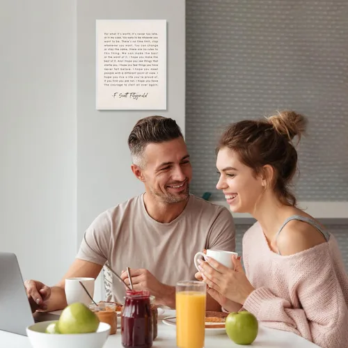 Vista 4 de F Scott Fitzgerald Quotes - "For What It's Worth" Self Worth Inspirational Wall Art Picture, Wall Decorations for Living Room, Floral Wall Art