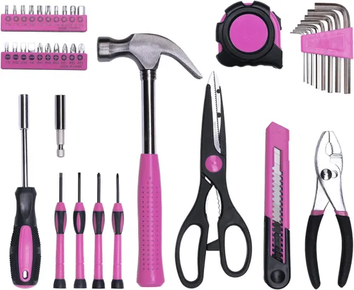 Vista 3 de 40-Piece All Purpose Household Pink Tool Kit for Girls, Ladies and Women - Includes All Essential Tools for Home, Garage, Office and College