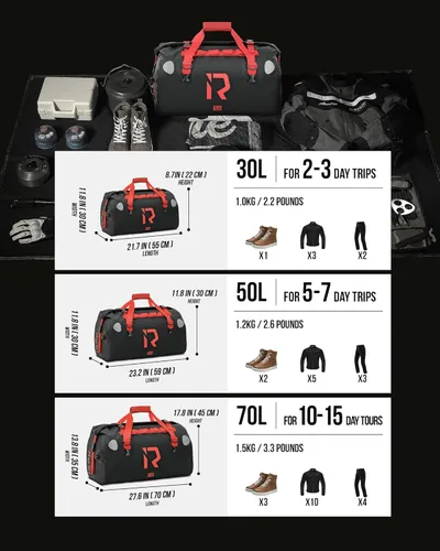 Vista 5 de BORLENI Bolsa de lona impermeable para motocicleta, bolsa trasera de equipaje con gran espacio de almacenamiento, cierre superior enrollable