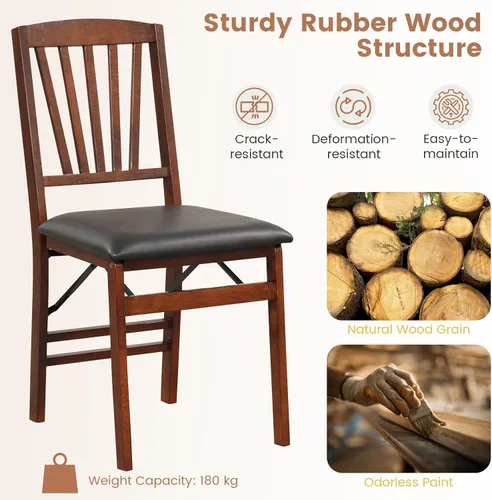 Vista 5 de TANGZON Folding Chairs 2/4 Pieces Rubber Wood Padded Dining Chairs with PVC Leather Exterior and Backrest for Home Kitchen Office Upholstered Guests