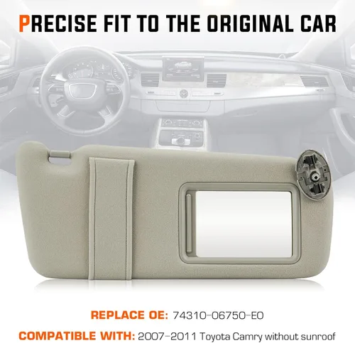 Vista 2 de Youxmoto Parasol para el lado derecho del pasajero para Toyota Camry 2007 2008 2009 2010 2011 sin techo solar color beige reemplaza 74310-06750-E0